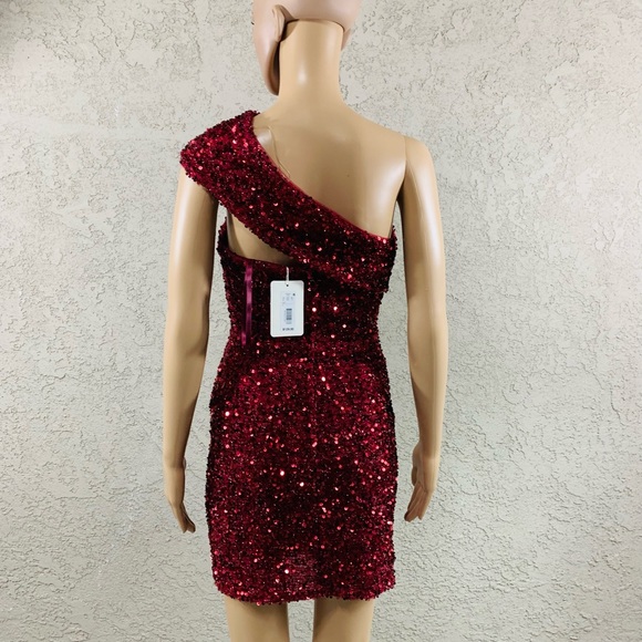 NWT GB Social Sequin One Shoulder Mini Dress - Picture 5 of 11